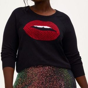 Torrid Red Lips Raglan Scoop Neck Sweater Top 4